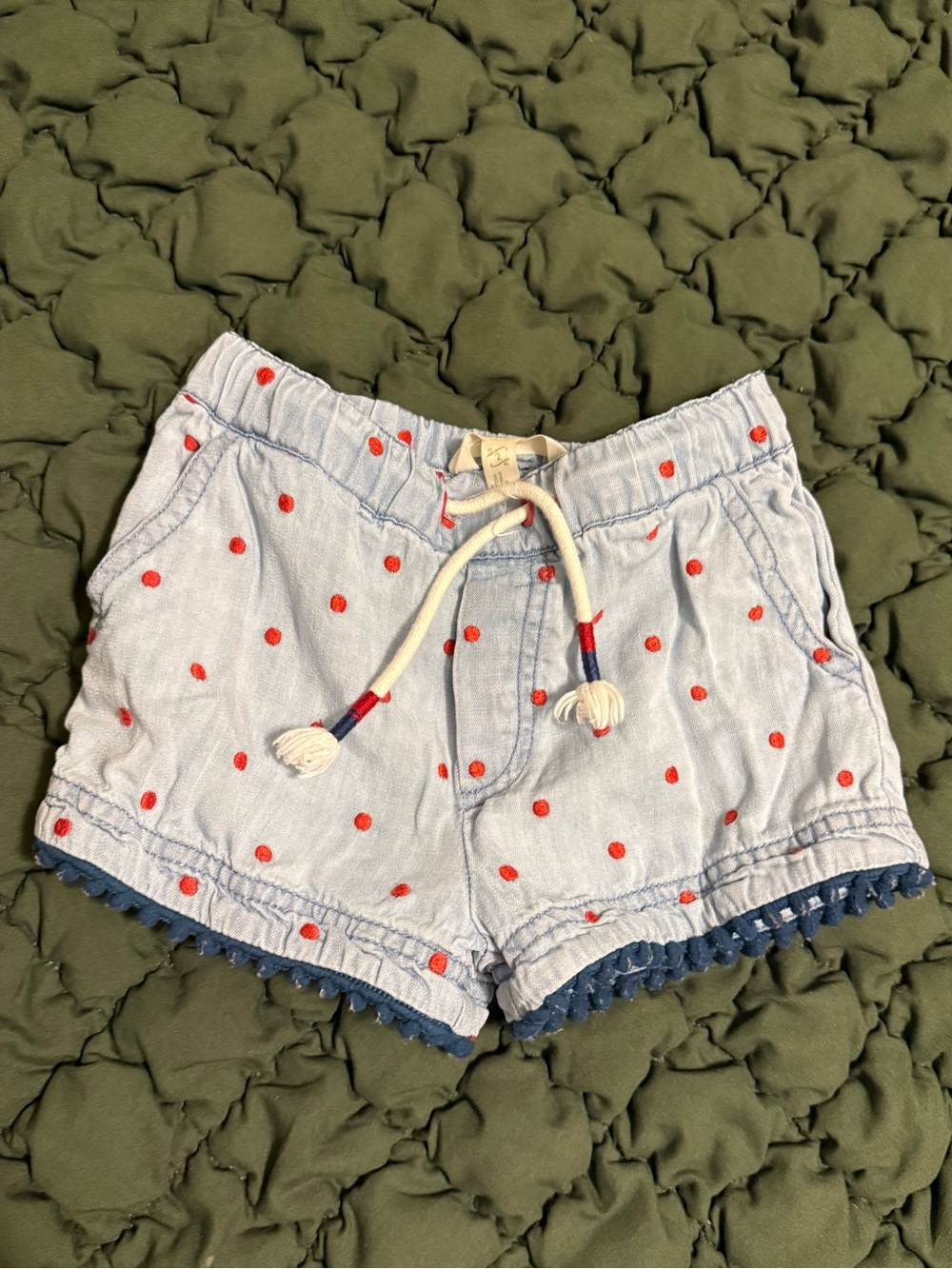 Girls Matilda Jane Chambray Drawstring Shorts w/Red Polka Dot Embroidery